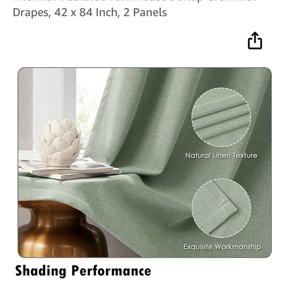Green Faux Linen Blackout Curtains Set of 2 - Picture 3 of 8